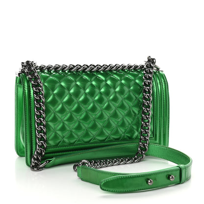 Chanel Metallic Patent Calfskin Quilted Medium Boy Flap Green 3 of 13
