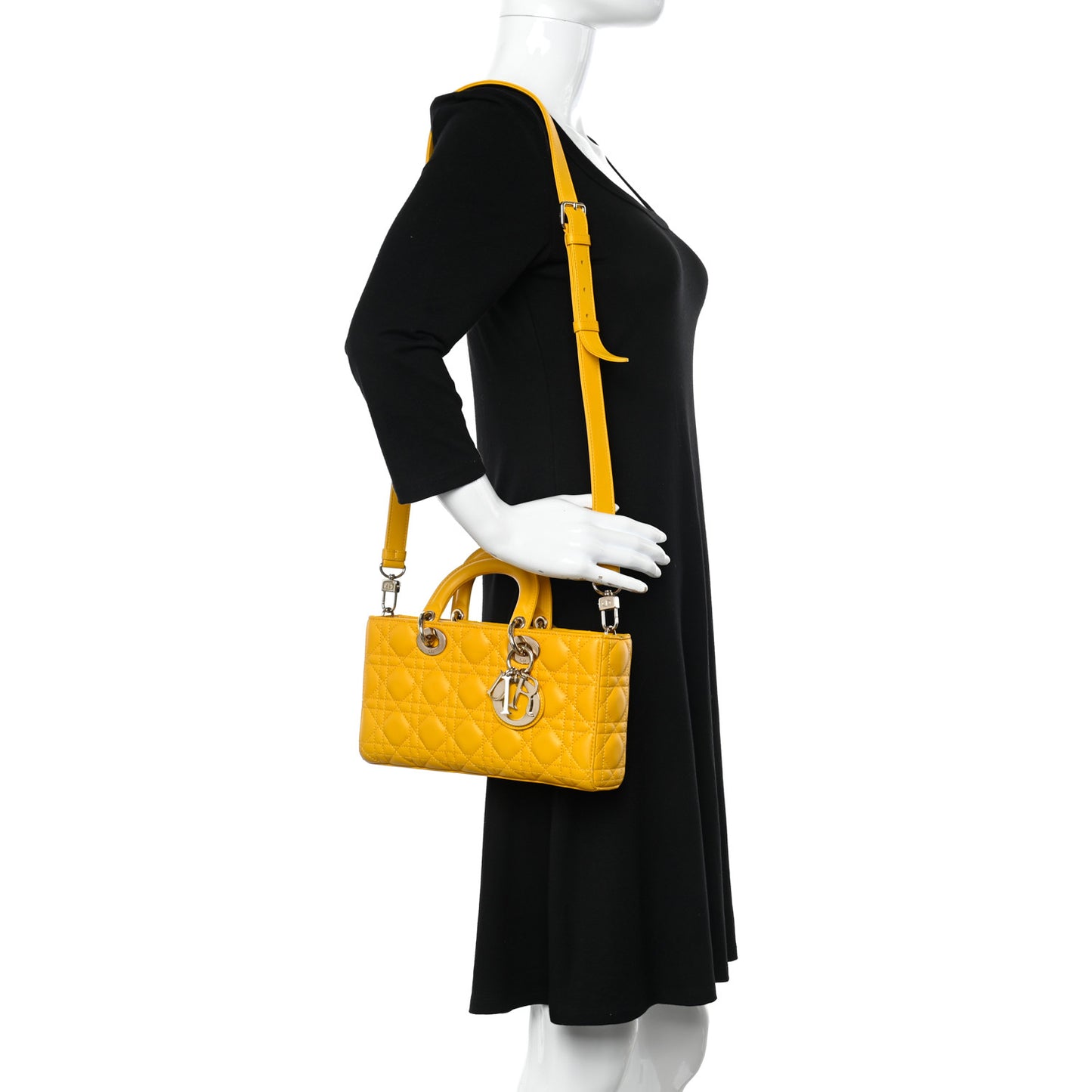 Lambskin Cannage Medium Lady D-Joy Yellow