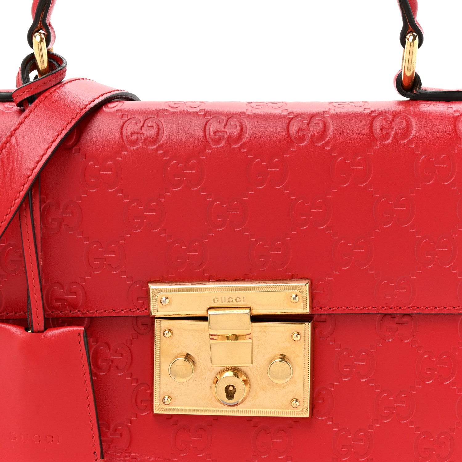 Gucci Guccissima Signature Small Padlock Top Handle Bag Hibiscus Red 8 of 17