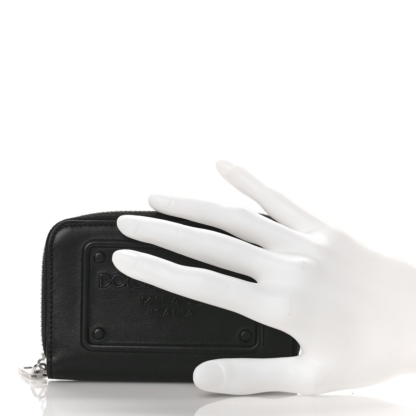 Calfskin Debossed Logo Small Zip Around Wallet Black
