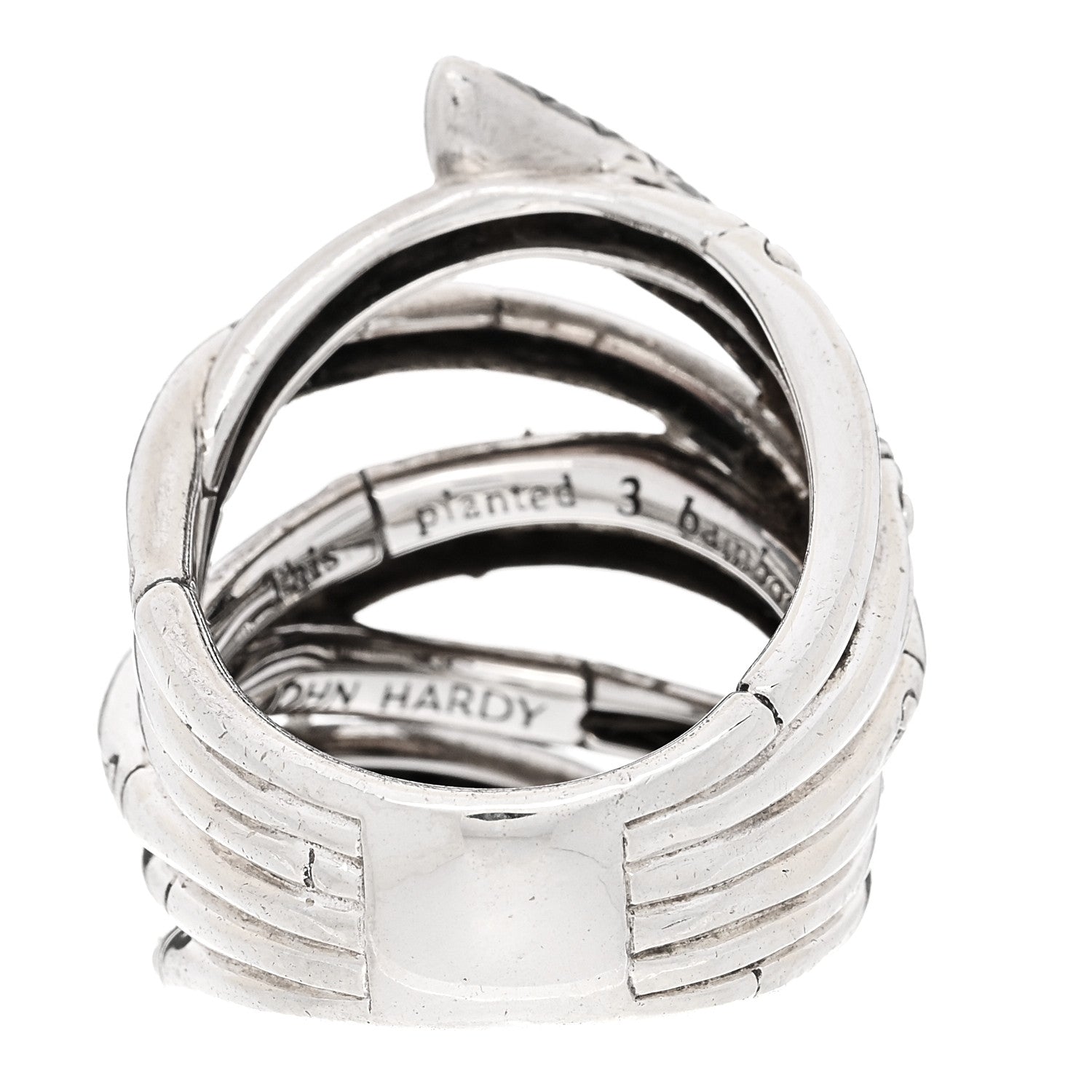 John Hardy Sterling Silver Black Sapphire Bamboo Lava Wide Wrap Ring 54 7 3 of 5