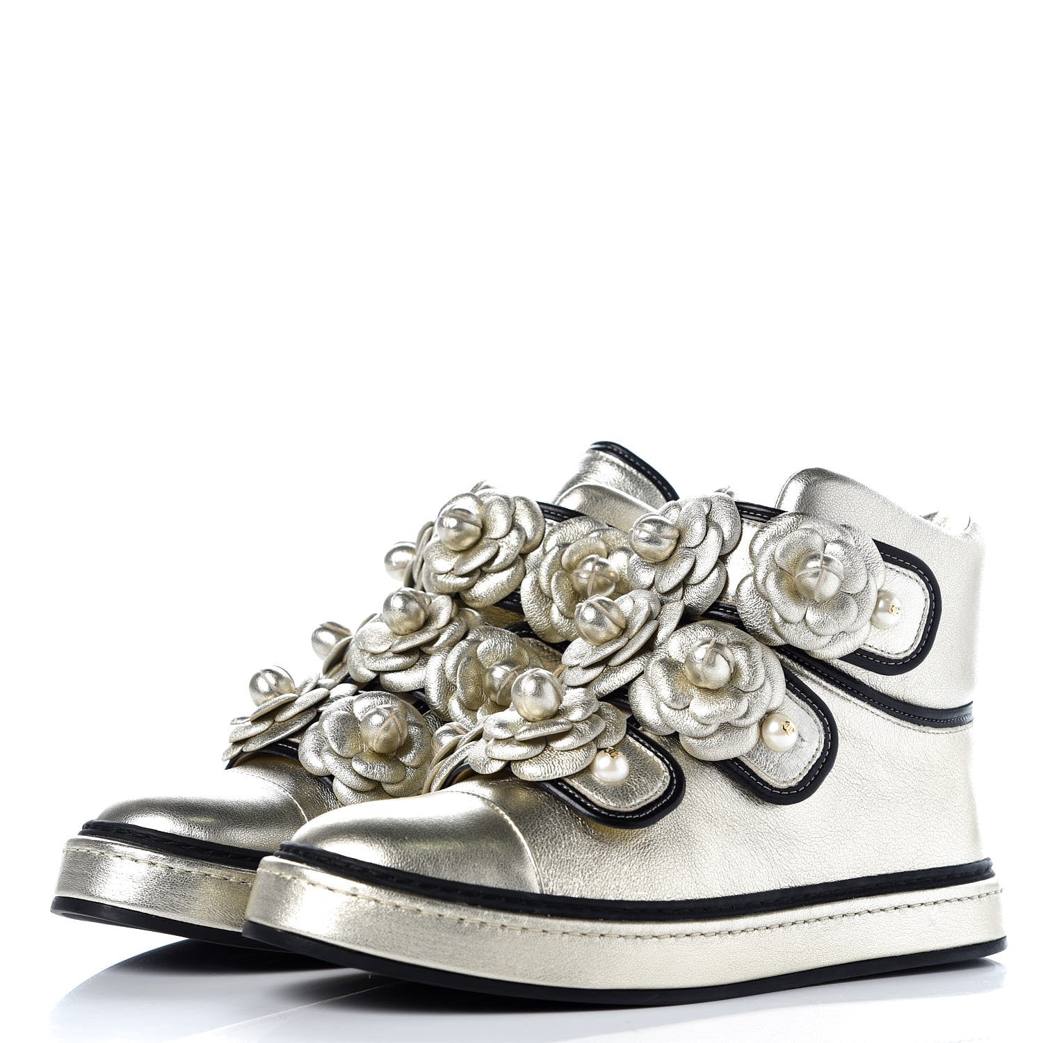Chanel Metallic Lambskin Camellia High Top Sneakers 39 Gold 3 of 11