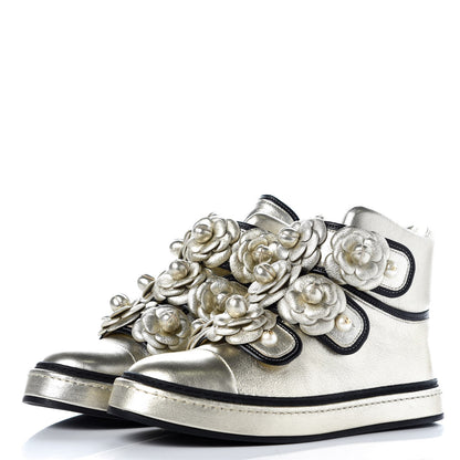 Chanel Metallic Lambskin Camellia High Top Sneakers 39 Gold 3 of 11