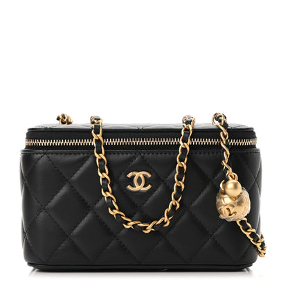 Chanel Lambskin Quilted Small Pearl Crush Vanity Case With Chain Black 1 of 13