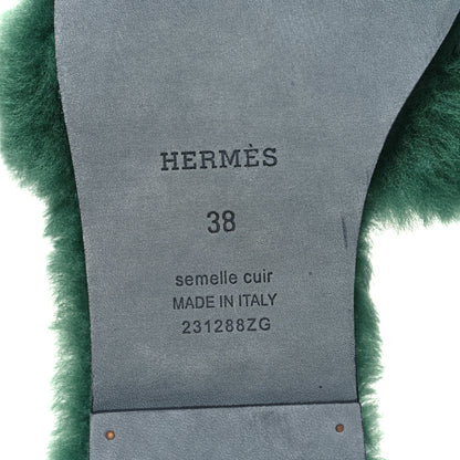 Hermes Woolskin Oran Sandals 38 Vert Anglais 6 of 8