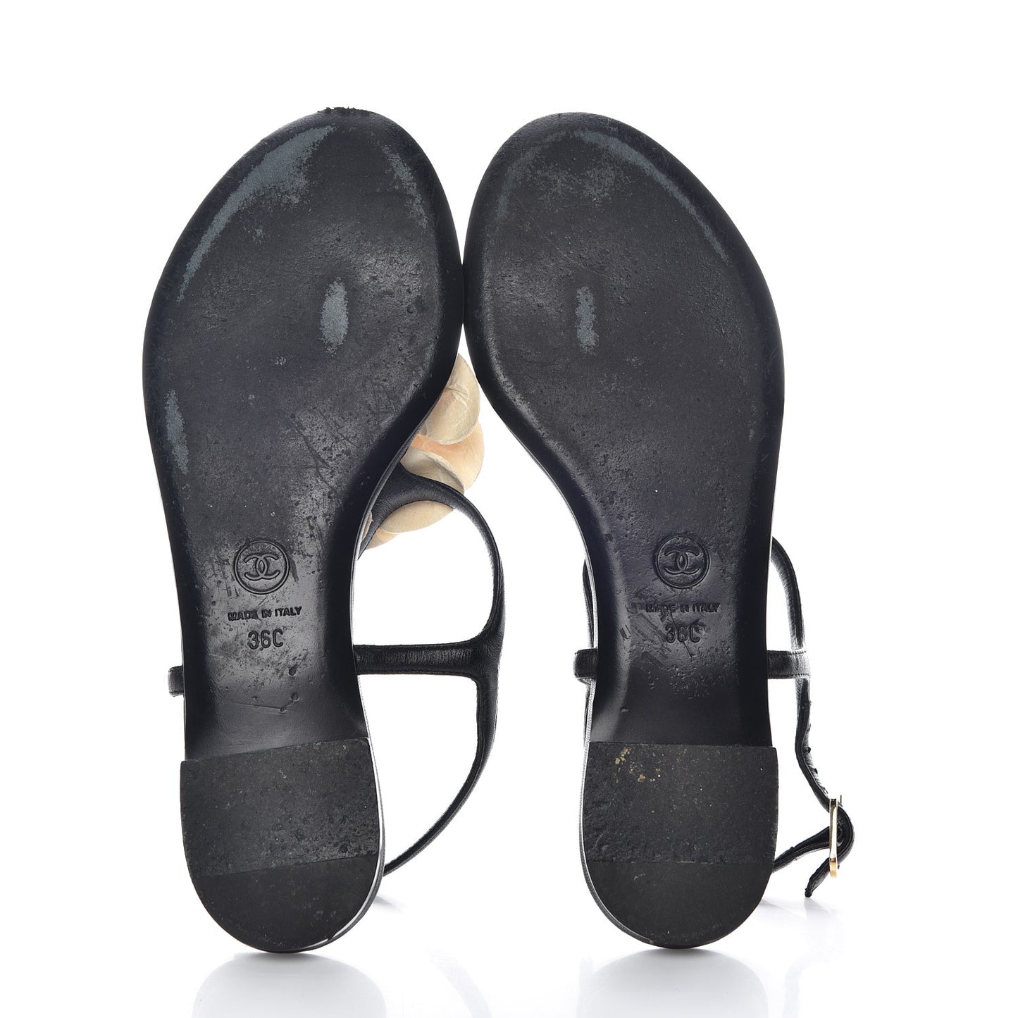 Lambskin Camellia Thong Sandals 36 Black White