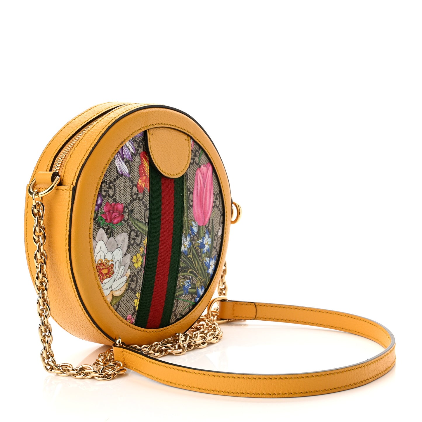 GG Supreme Monogram Flora Web Mini Ophidia Round Shoulder Bag Beige Multicolor Crop