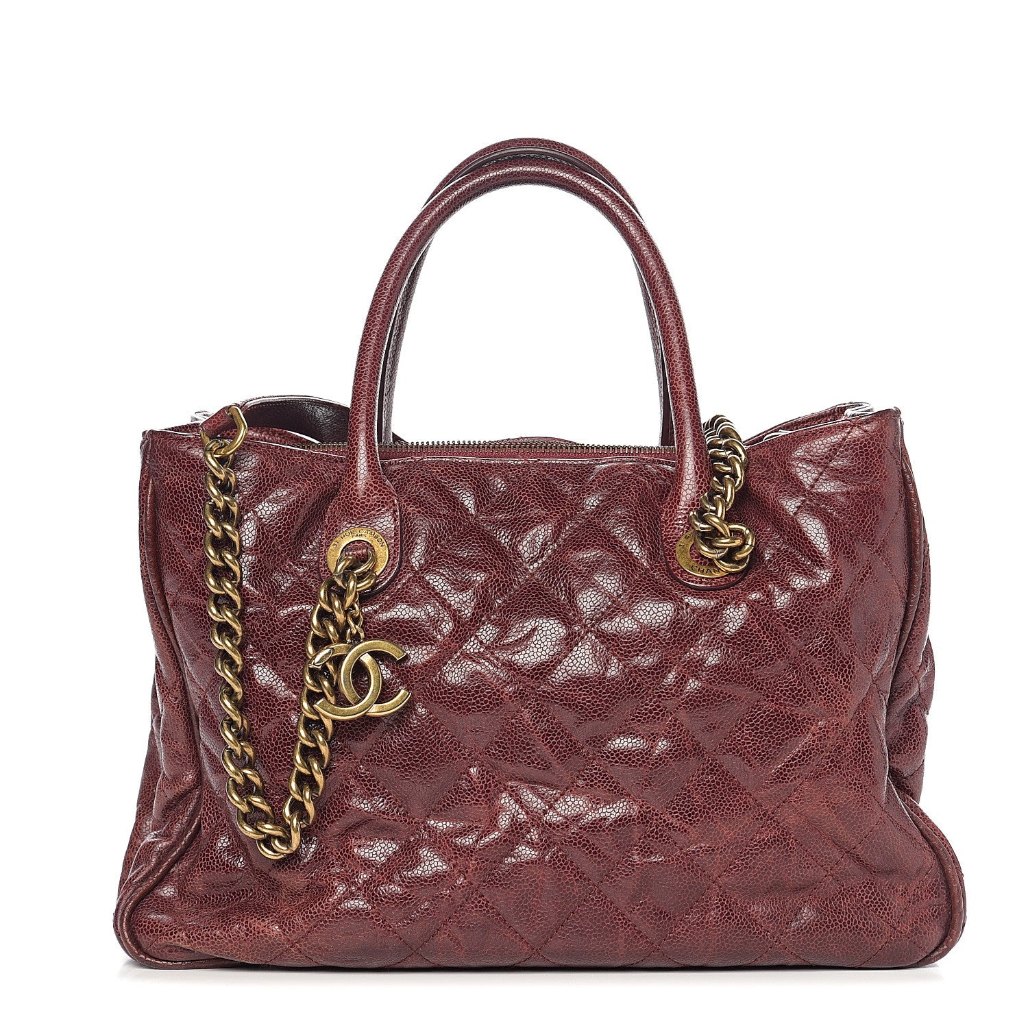 Chanel Glazed Caviar Quilted Small Shiva Tote Burgundy 1 of 11