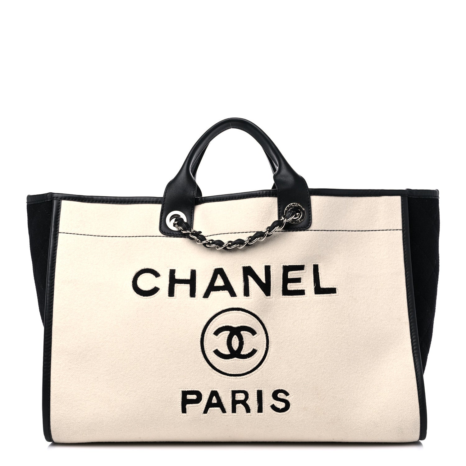Chanel Wool Felt Calfskin Large Deauville Tote White Black 1 of 12