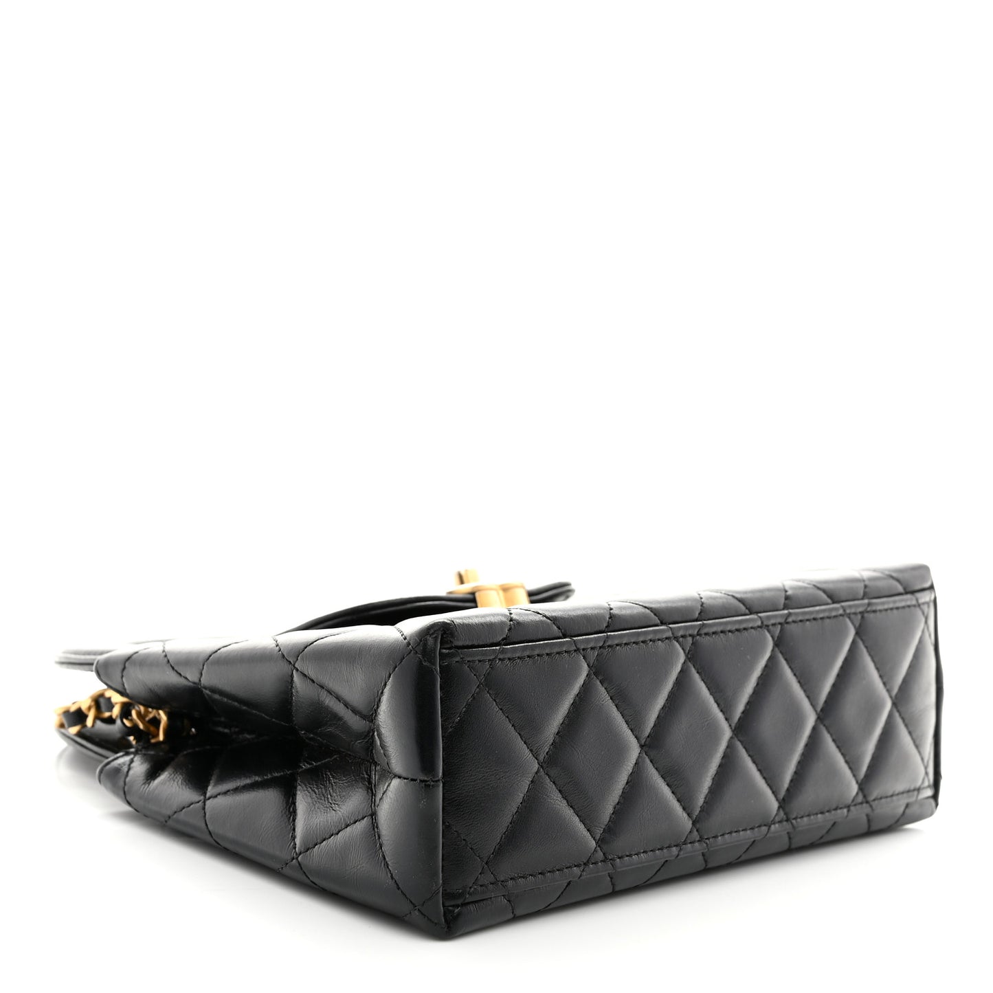 Shiny Aged Calfskin Quilted Nano Kelly Shopper Black