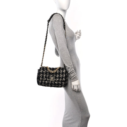 Chanel Tweed Quilted Medium Chanel 19 Flap Black Silver Ecru 2 of 10