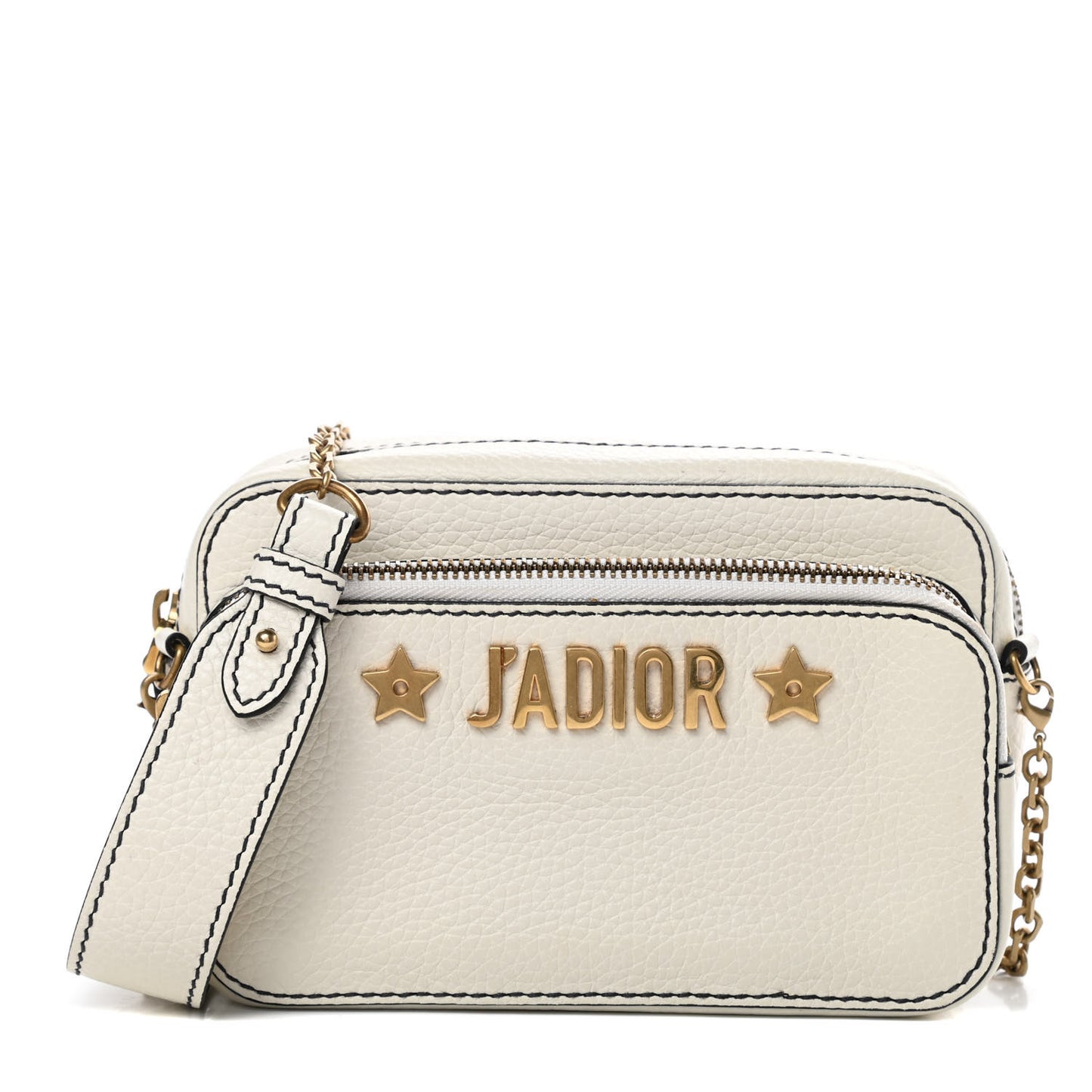 Grained Calfskin J'Adior Camera Case Clutch With Chain White