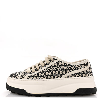Gucci GG Monogram Jacquard Womens 1977 Tennis Platform 52mm Sneakers 37.5 Black Mystic White 1 of 9