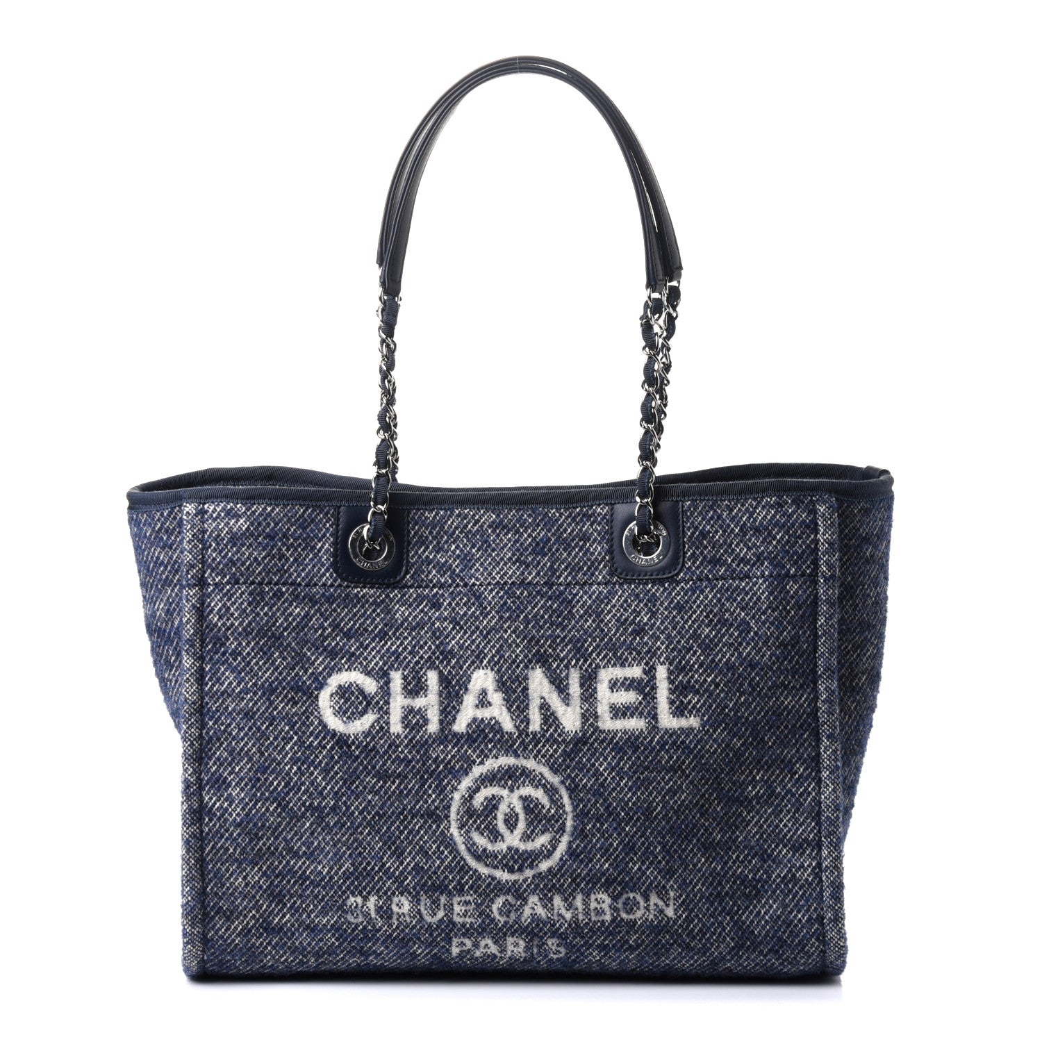 Chanel Mixed Fibers Calfskin Small Deauville Tote Blue 1 of 9