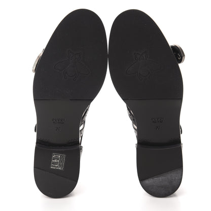 Gucci Calfskin Bee Embroidered Womens Queercore Brogue Wingtip Monk Strap Loafers 38 Black 6 of 10