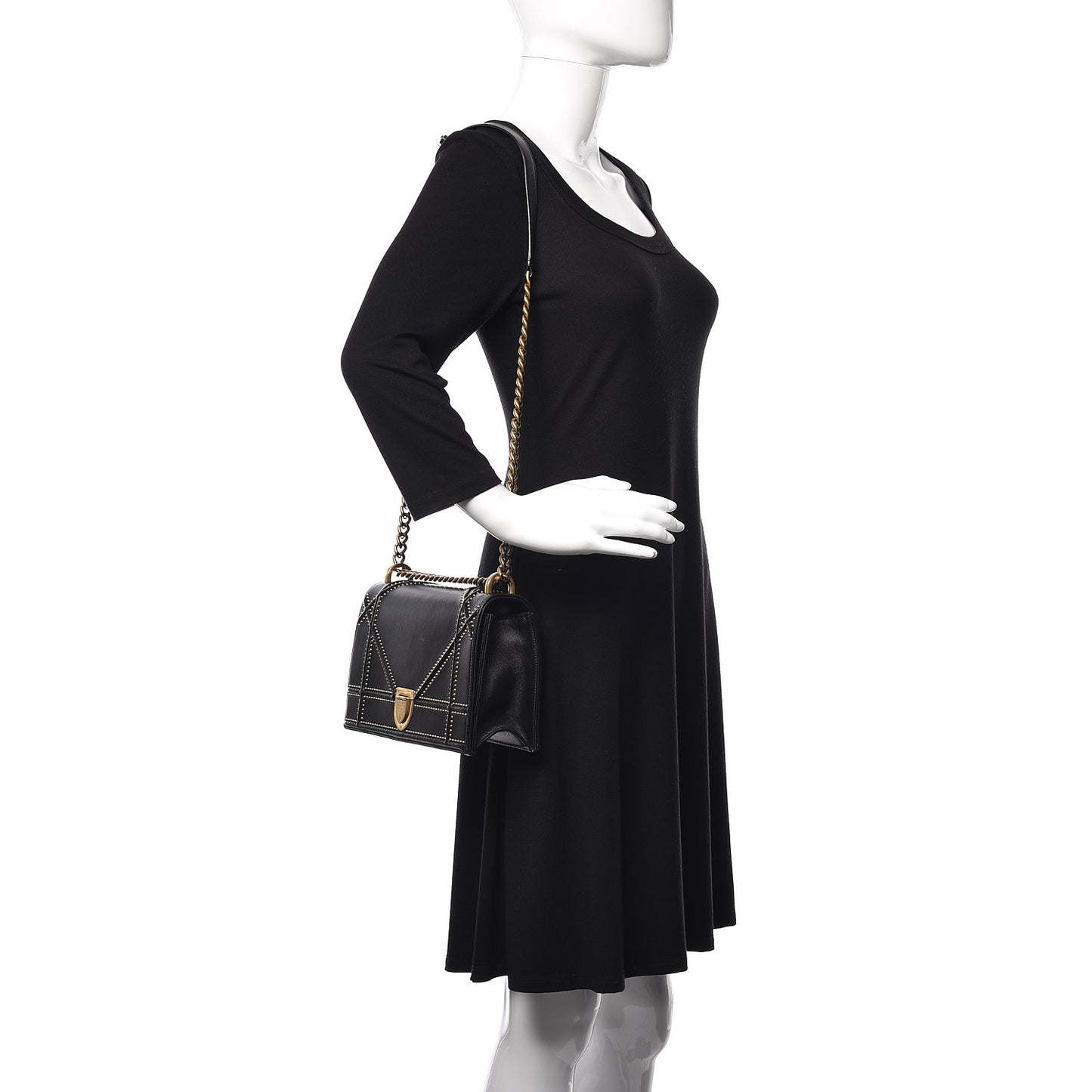 Lambskin Studded Medium Diorama Flap Bag Black