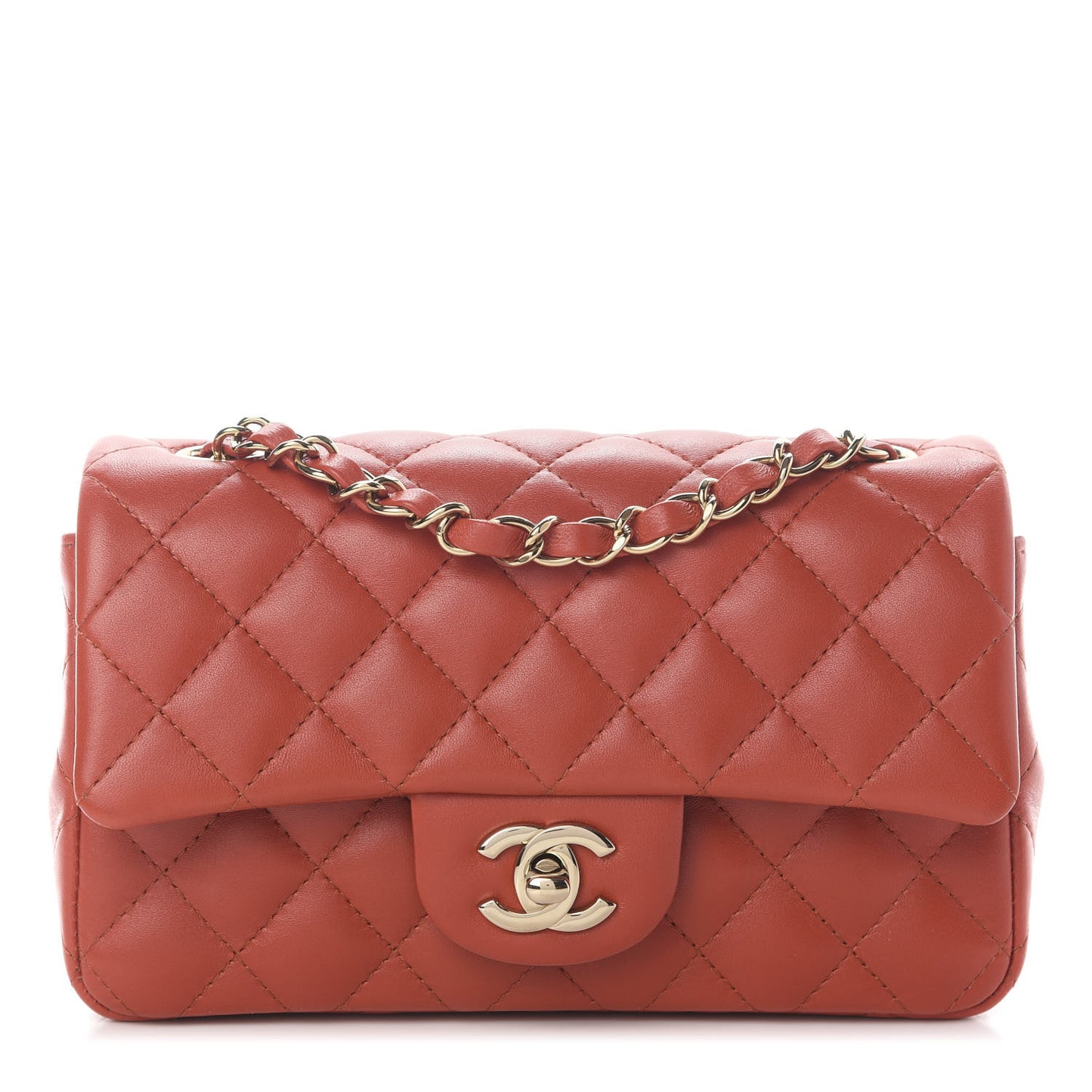 Lambskin Quilted Mini Rectangular Flap Brown