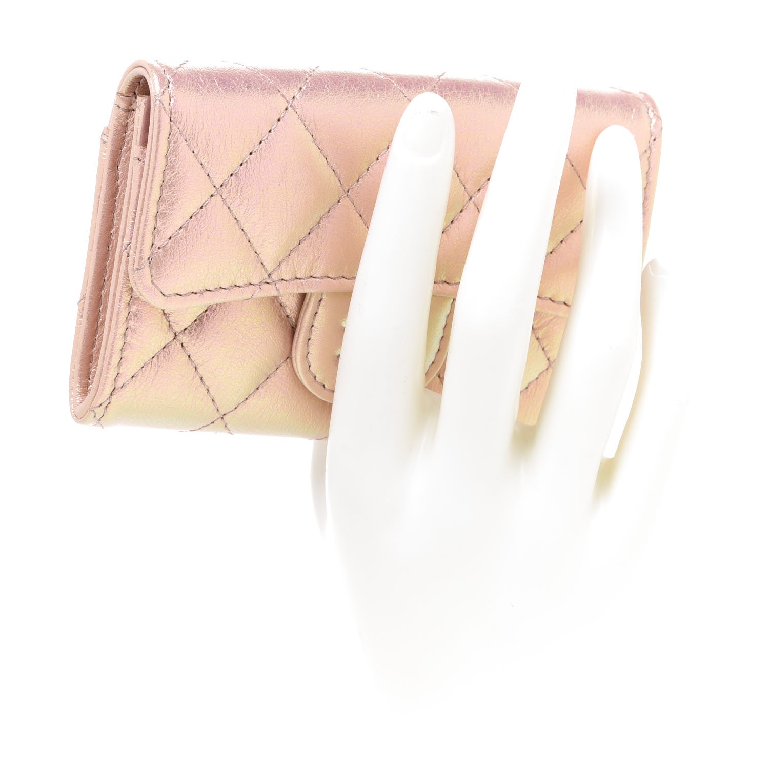 Chanel Iridescent Calfskin Quilted Flap Card Holder Wallet Pink 2 of 9