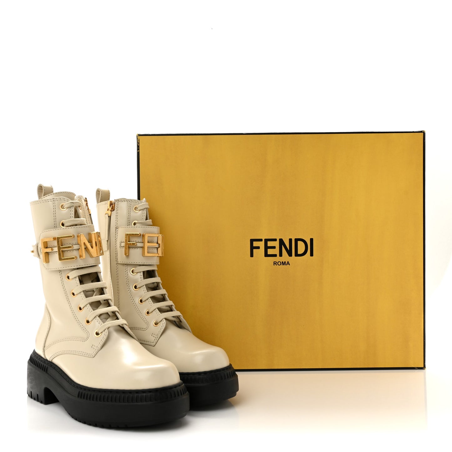 Vitello Abrasivato Fendigraphy 50mm Biker Boots 36 White