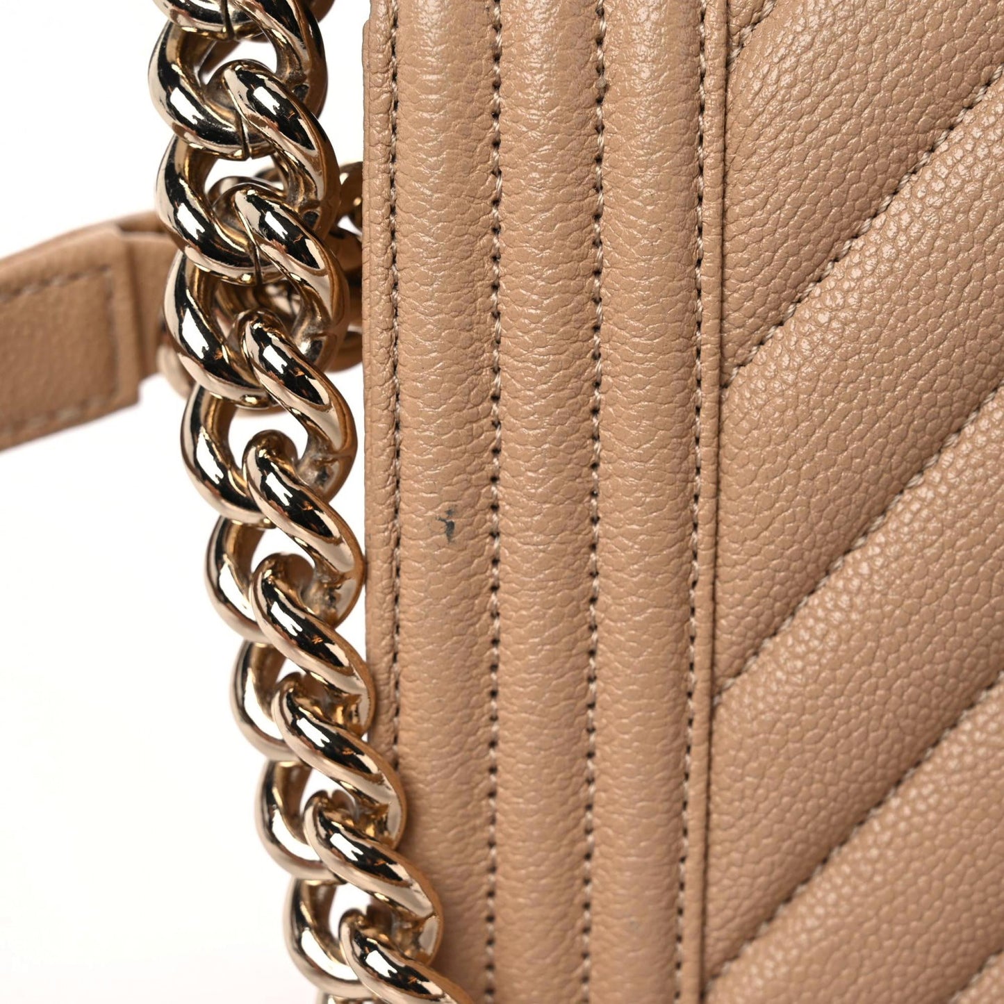 Caviar Chevron Quilted Medium Boy Flap Dark Beige