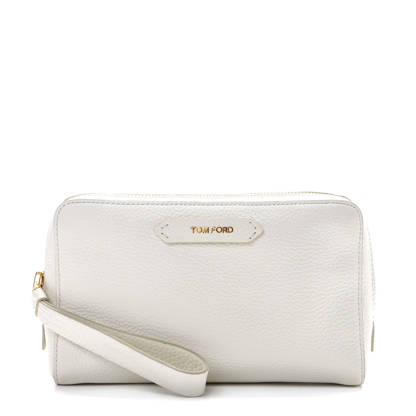 Grained Calfskin Medium Cosmetic Pouch White