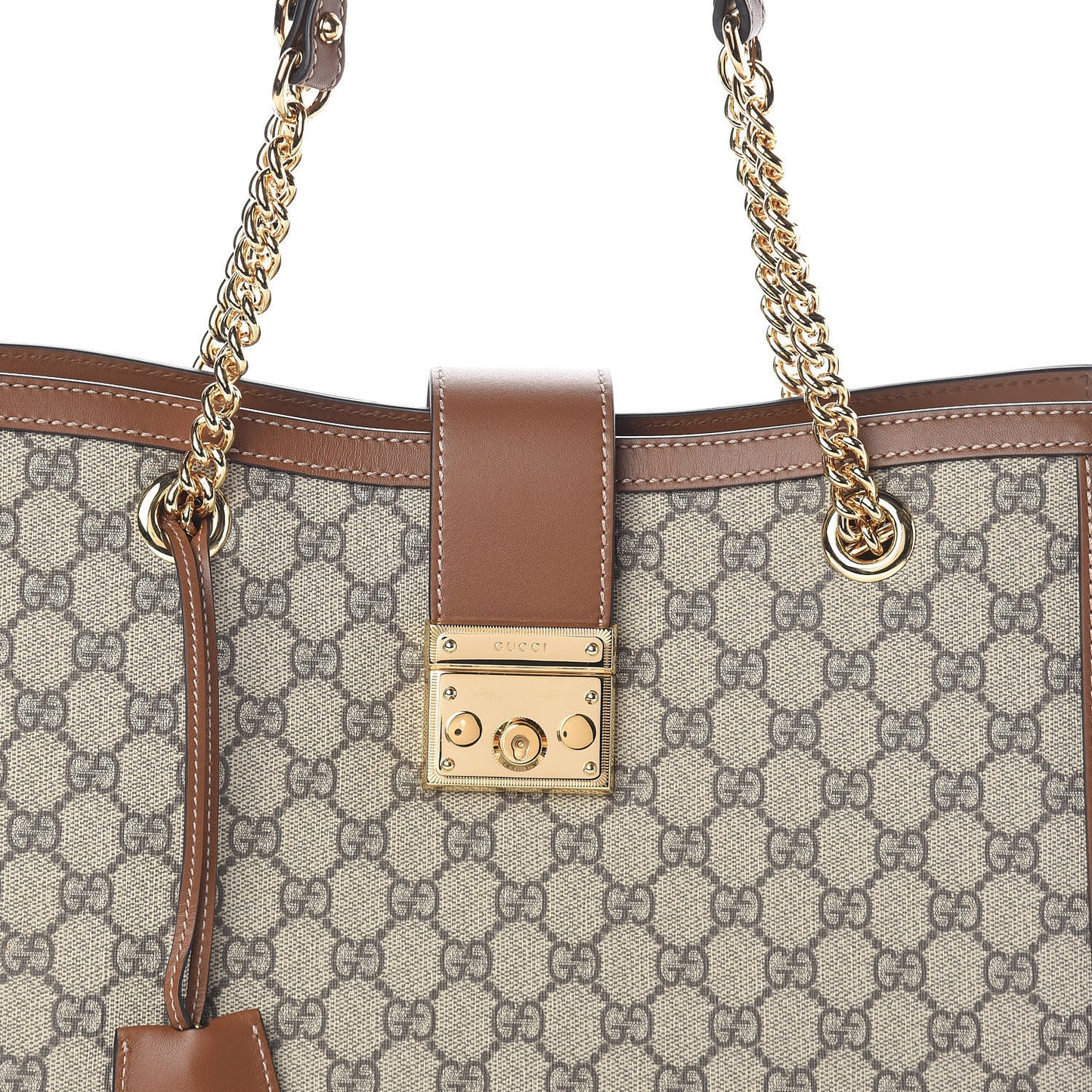 GG Supreme Monogram Medium Padlock Tote Beige Cuir