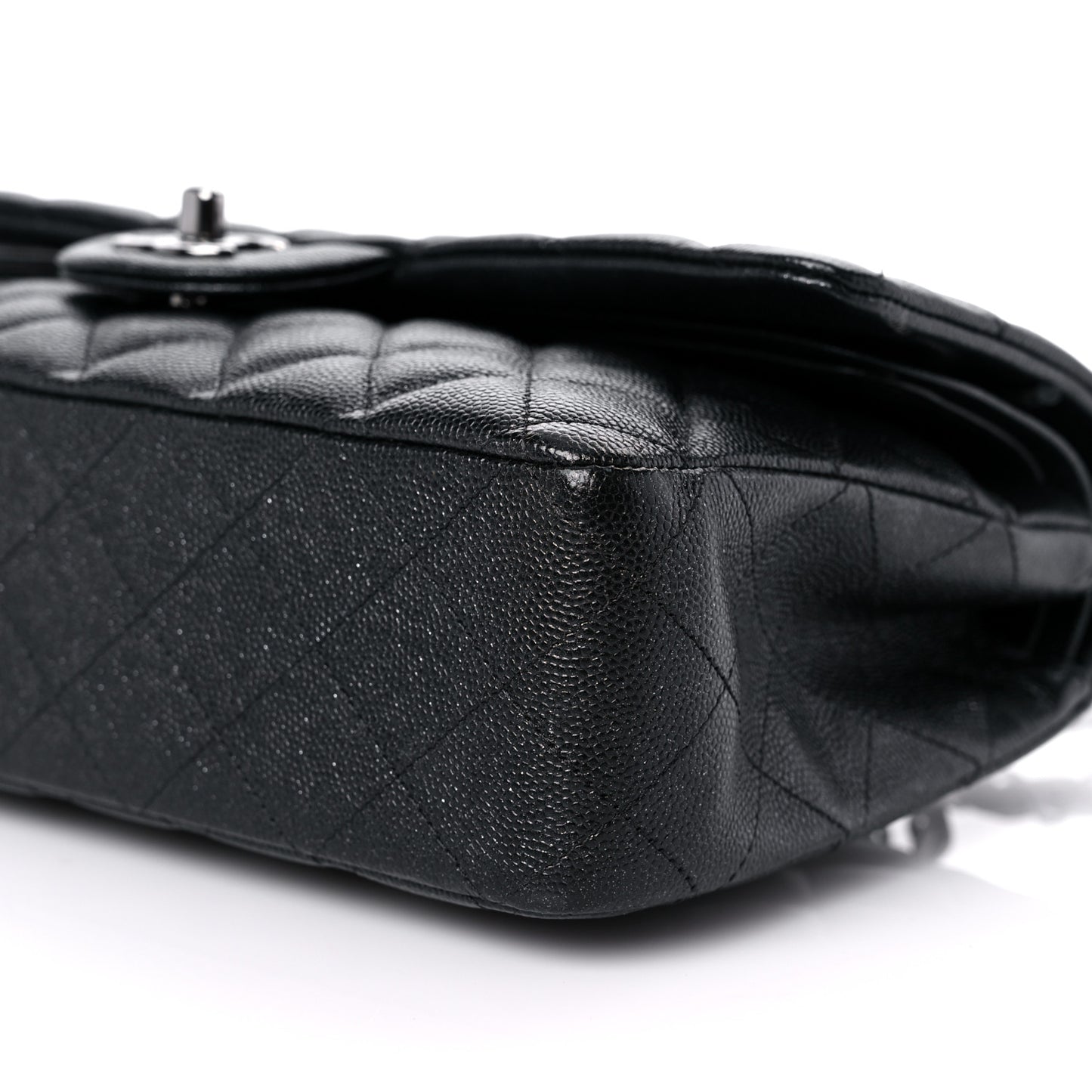 Metallic Caviar Quilted Medium Double Flap Dark Charcoal