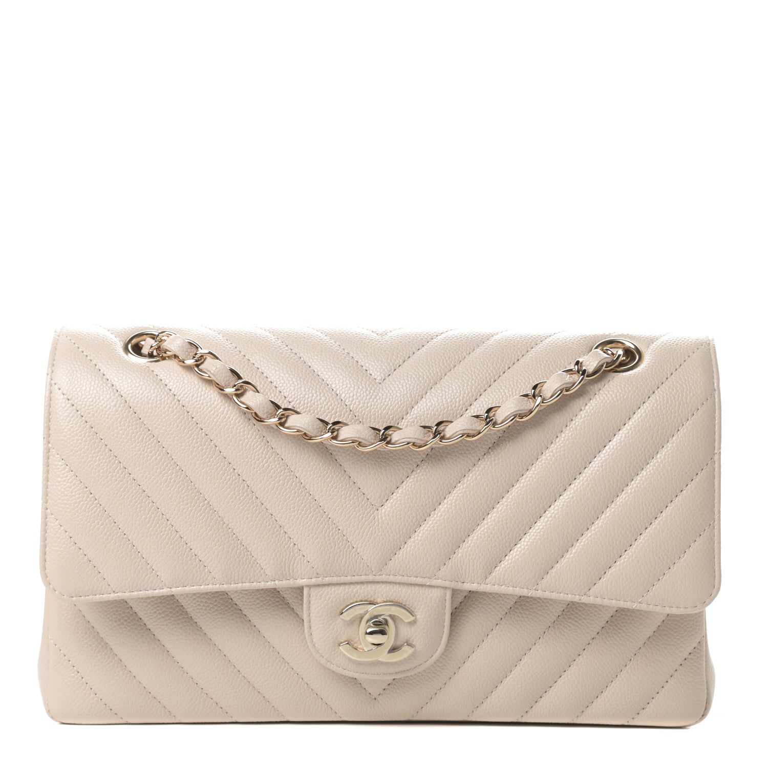 Chanel Caviar Chevron Quilted Medium Double Flap Beige 1 of 11