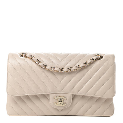 Chanel Caviar Chevron Quilted Medium Double Flap Beige 1 of 11