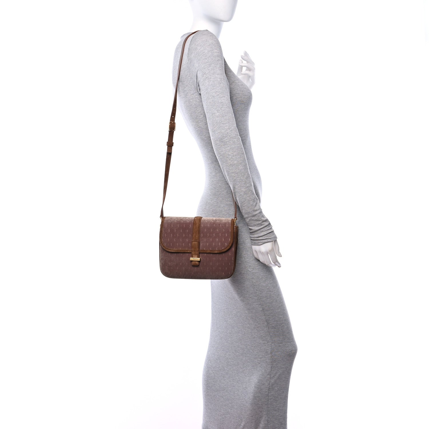 Saint Laurent Suede All-Over Monogram Small Le Monogramme Satchel Brown 3 of 10