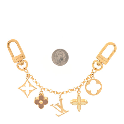 Louis Vuitton Brass Enamel Fleur De Monogram Bag Charm Chain Gold 2 of 3