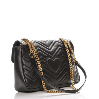 Gucci Calfskin Matelasse Medium GG Marmont Shoulder Bag Black 3 of 7