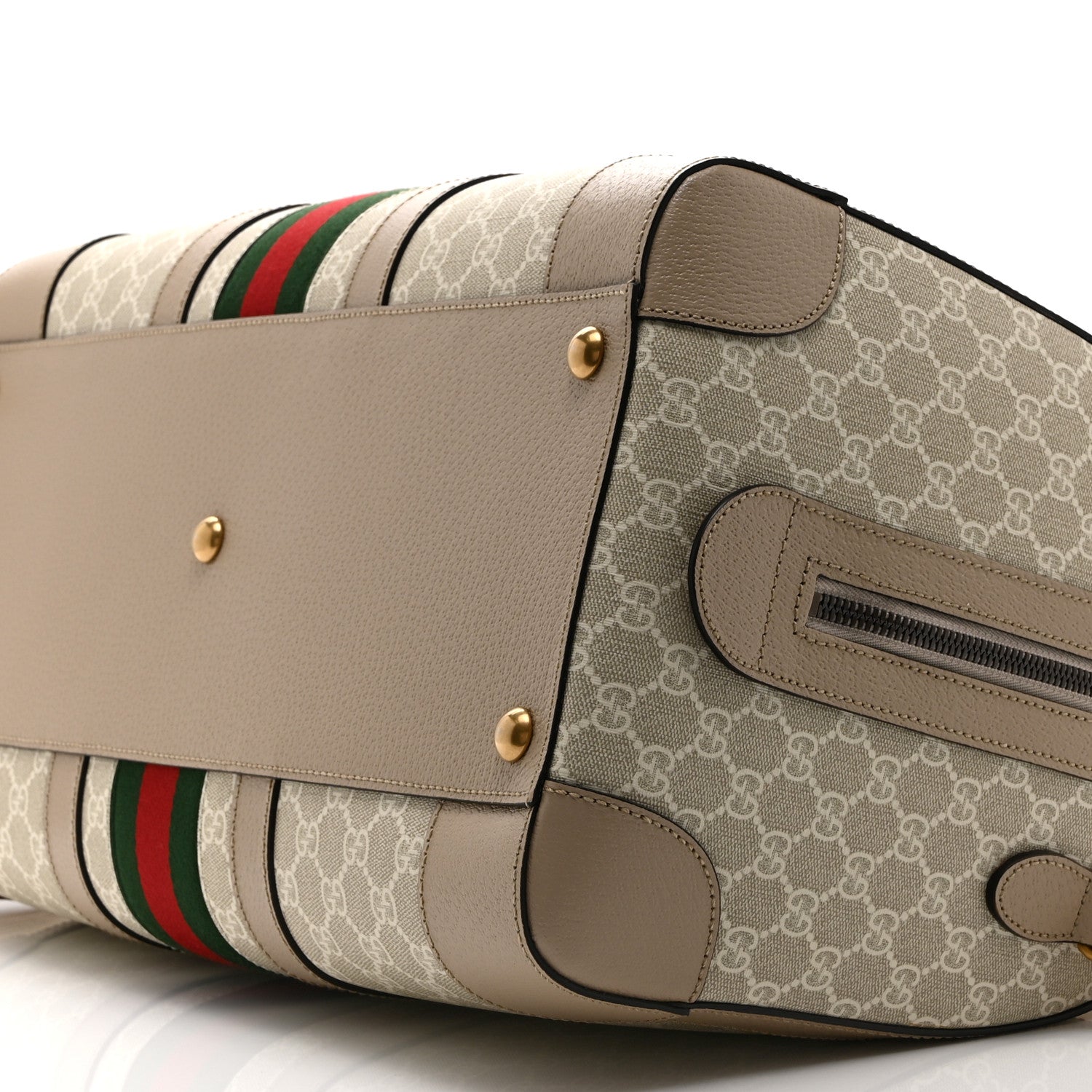 Gucci GG Supreme Monogram Textured Dollar Calfskin Web Medium Savoy Duffle Bag Beige Mystic White Oatmeal 10 of 10