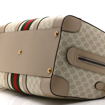 Gucci GG Supreme Monogram Textured Dollar Calfskin Web Medium Savoy Duffle Bag Beige Mystic White Oatmeal 10 of 10