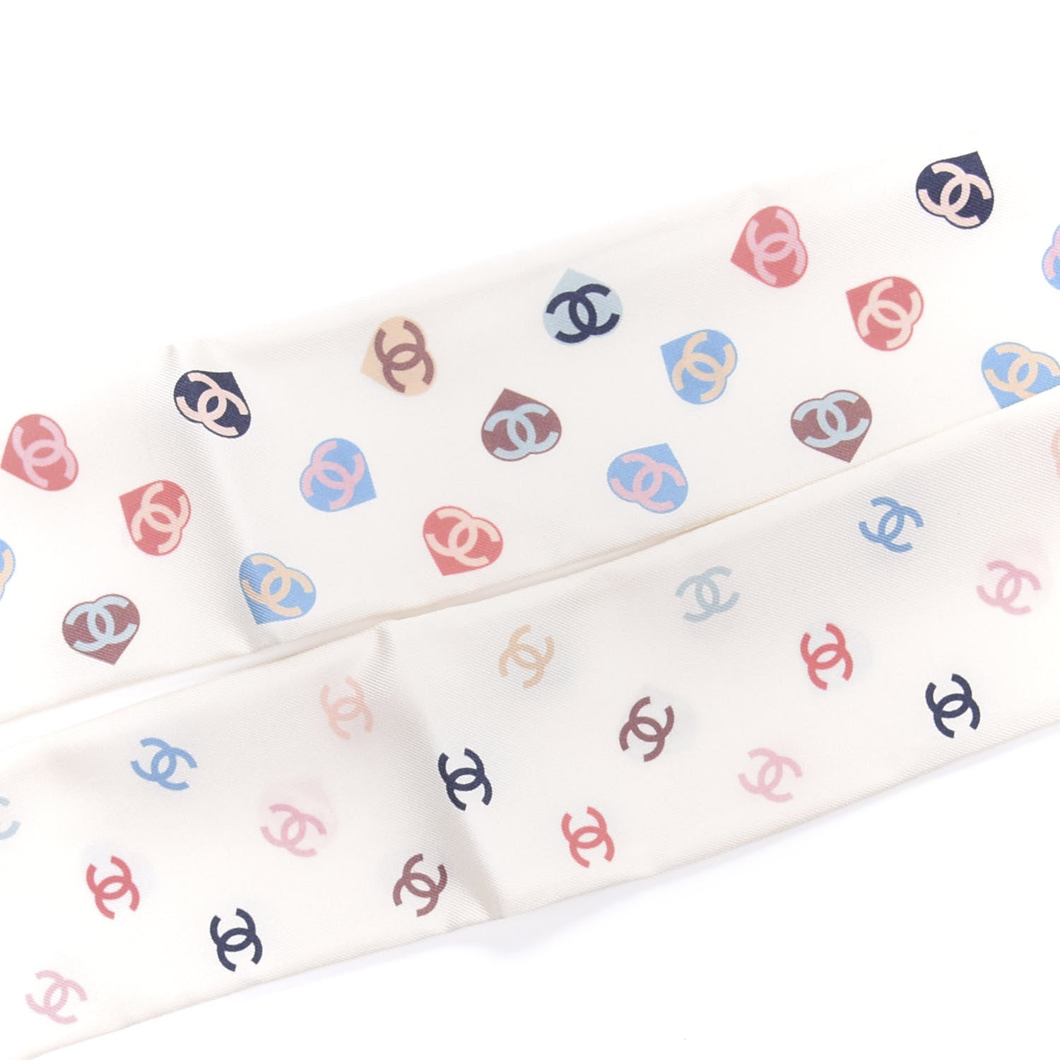 Chanel Silk Heart CC Slim Bandeau Scarf Ivory 3 of 4