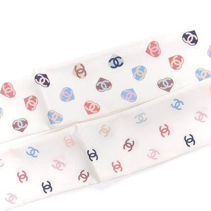 Chanel Silk Heart CC Slim Bandeau Scarf Ivory 3 of 4
