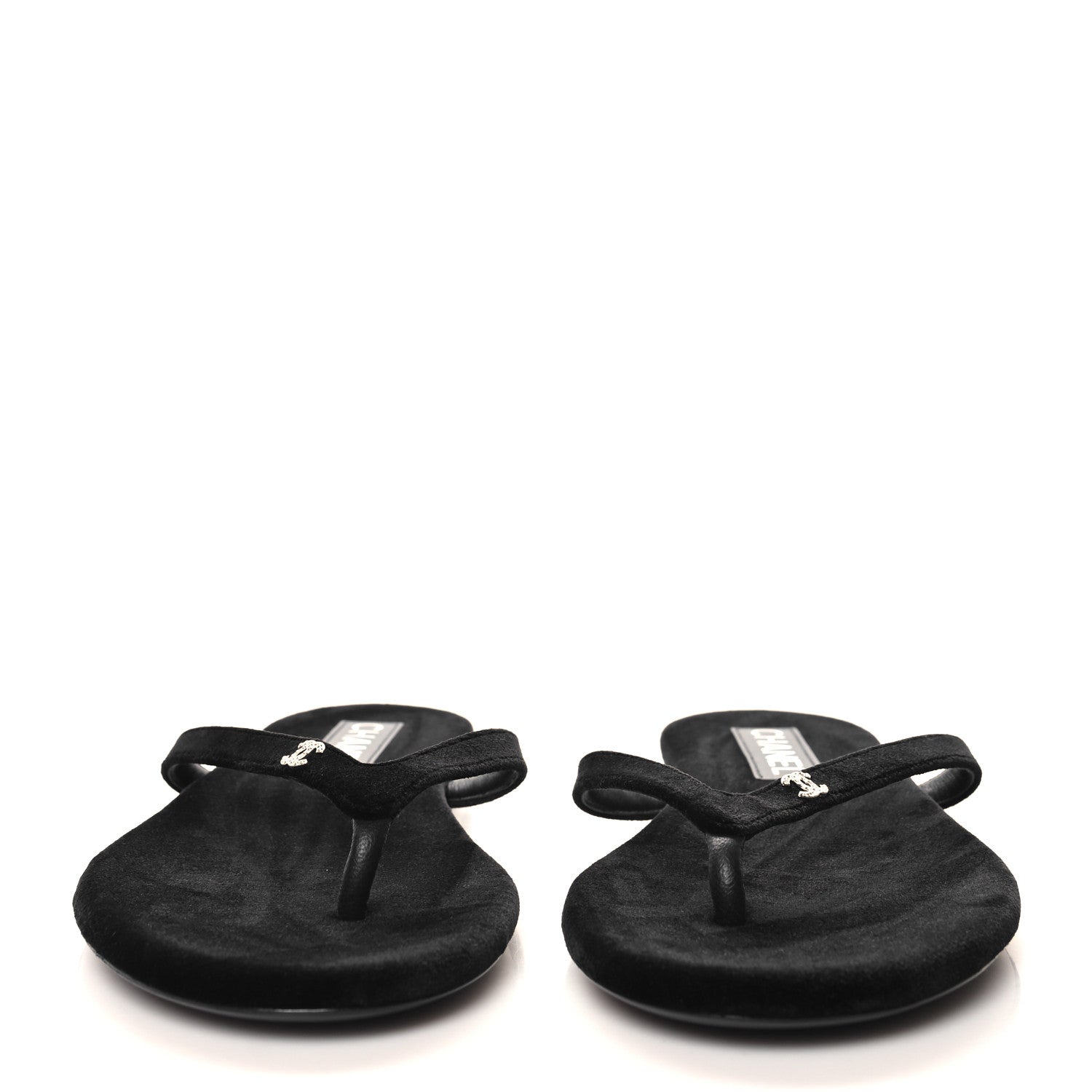 Chanel Velvet Crystal CC Thong Sandals 40 Black 3 of 10