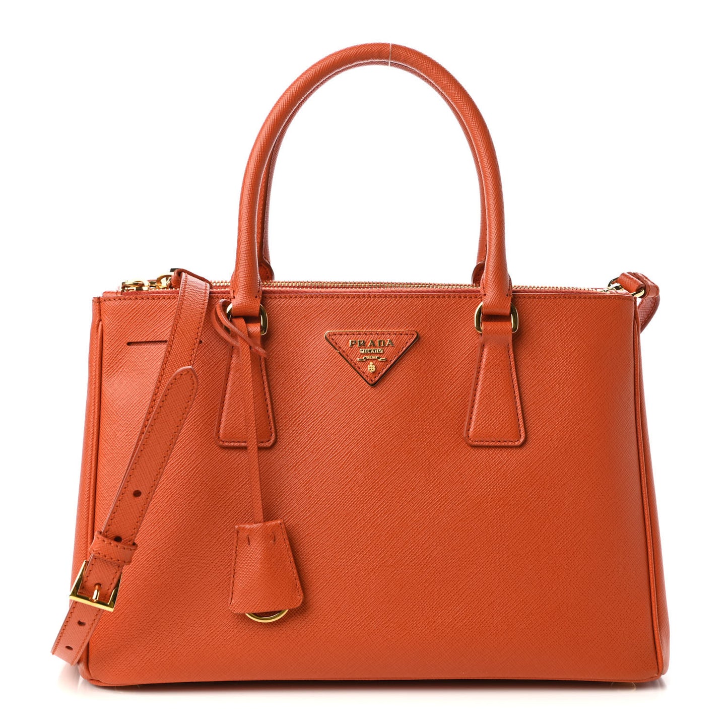 Saffiano Small Galleria Double Zip Tote Papaya