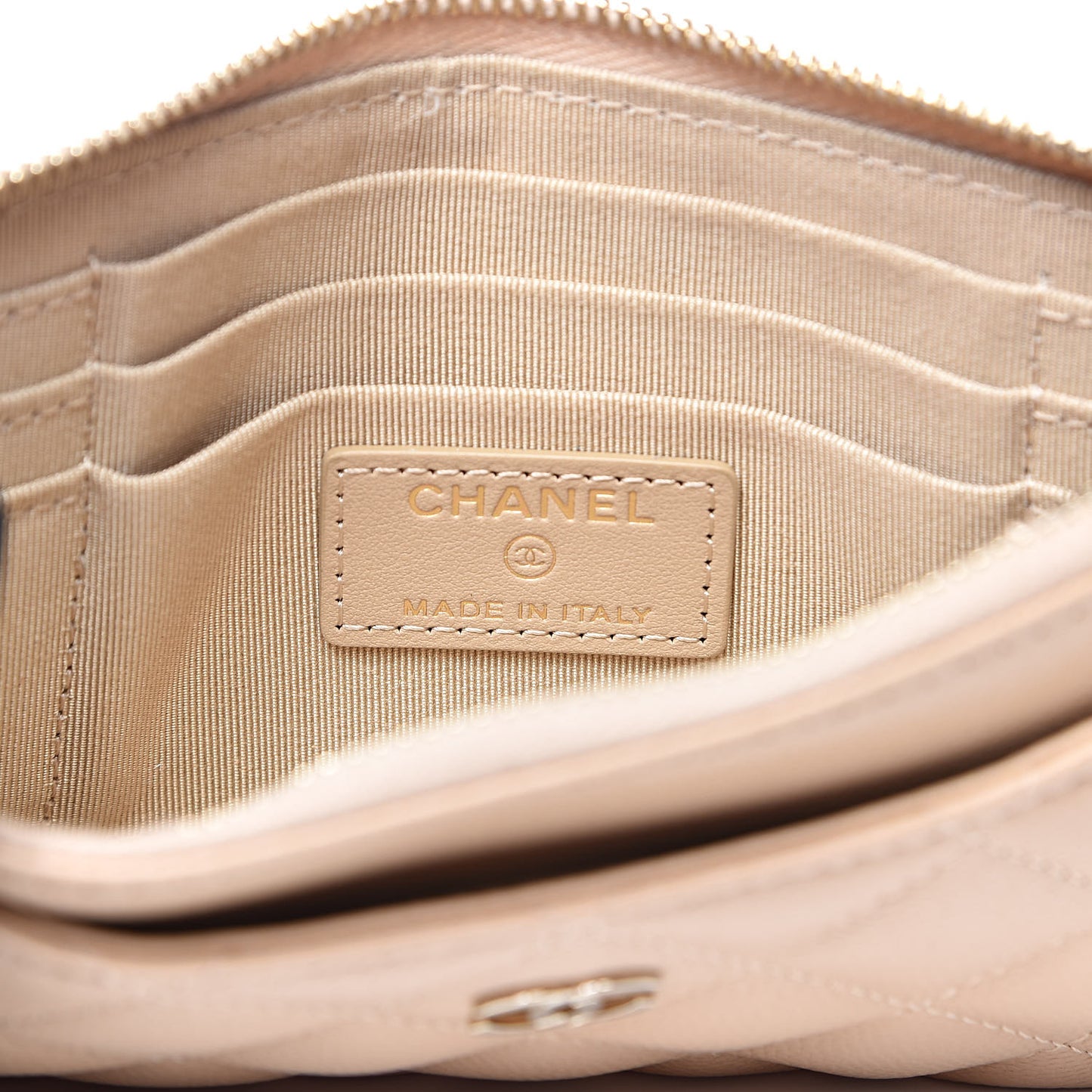 Caviar Quilted Classic Zip Pouch Beige