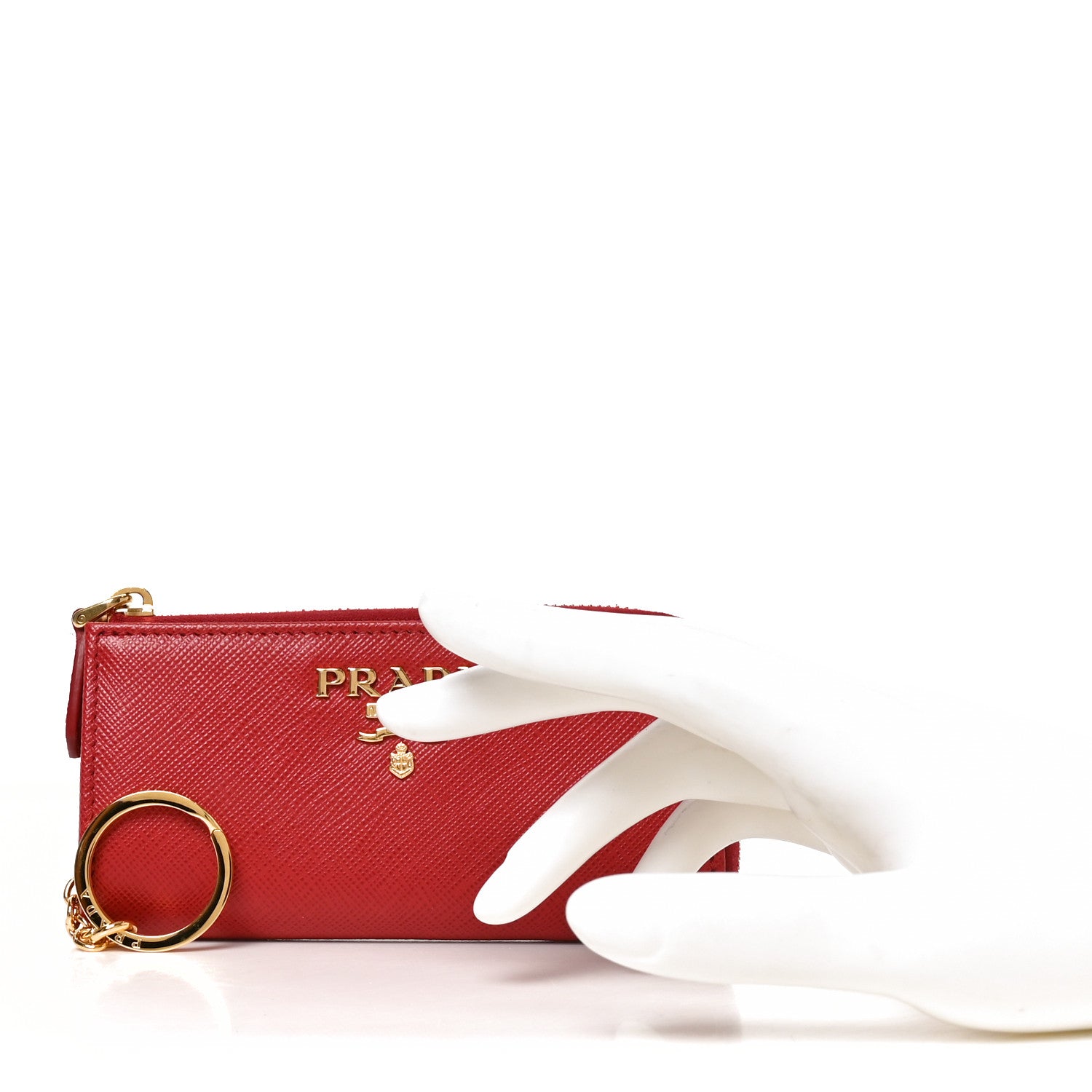 Prada Saffiano Metal Zip Around Key Holder Fuoco 2 of 6