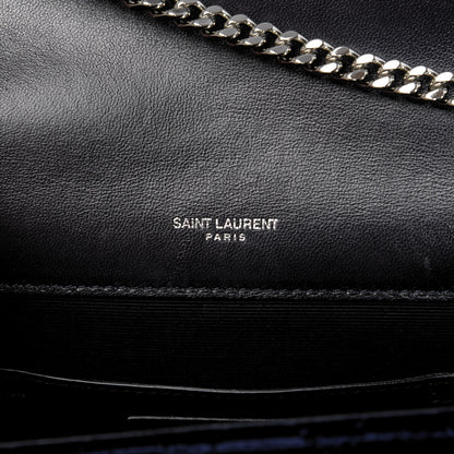 Saint Laurent Velvet Matelasse Triquilt Small Monogram Satchel Navy 6 of 10
