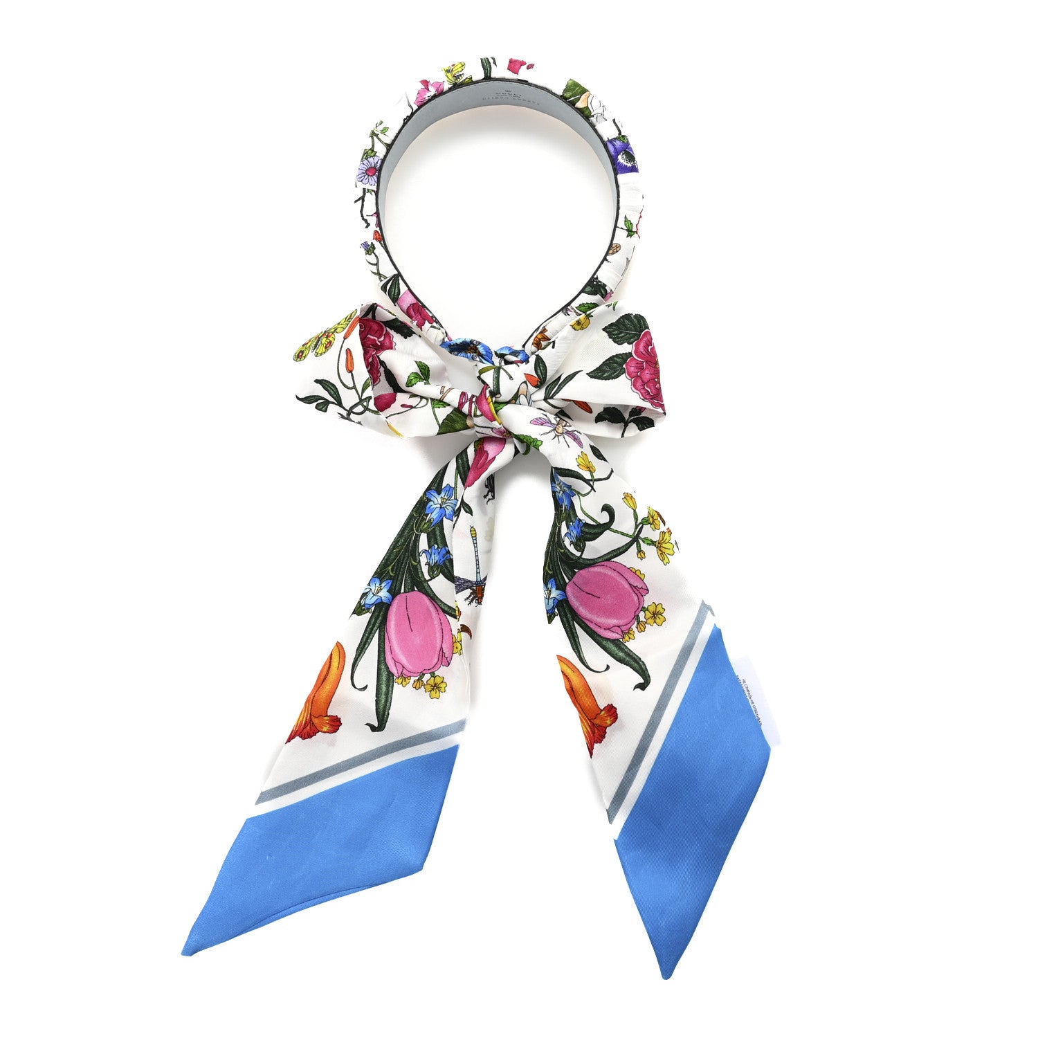 Gucci Silk Floral Print Twill Headband White Blue Multicolor 1 of 6