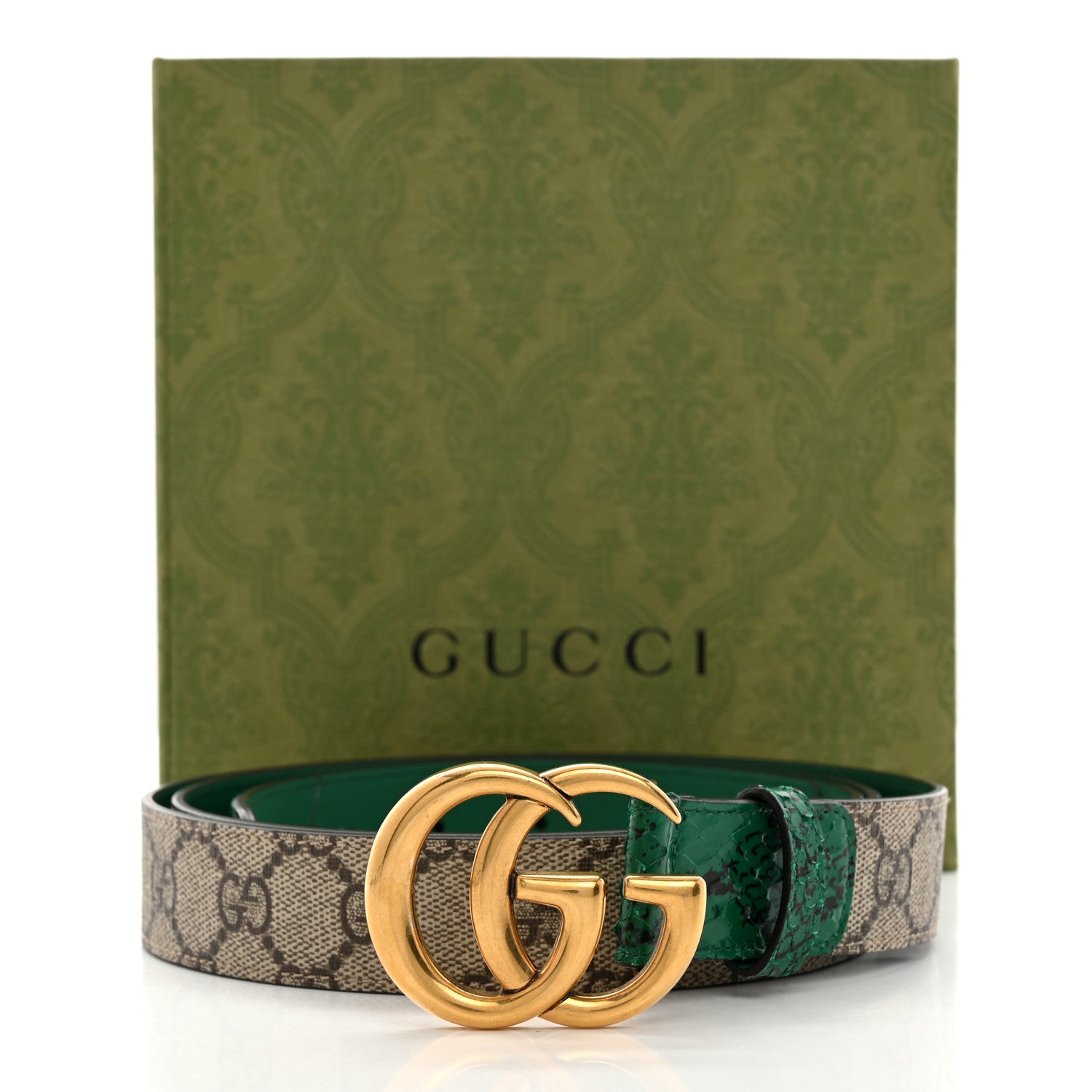 Gucci GG Supreme Monogram Anaconda Double G 30mm Belt 120 48 Ebony Emerald 7 of 7