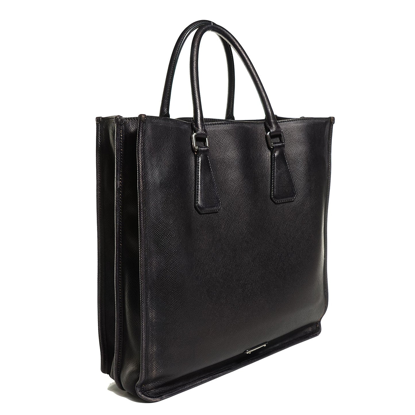Distressed Saffiano Cuir Double Handle Shopping Tote Black