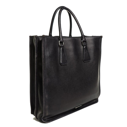 Prada Distressed Saffiano Cuir Double Handle Shopping Tote Black 3 of 10