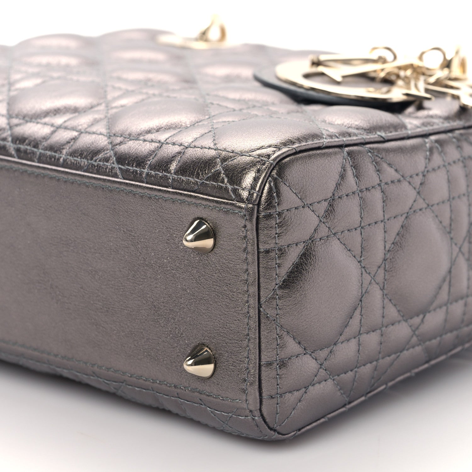 Christian Dior Metallic Grained Calfskin Cannage My ABCDior Lady Dior Gunmetal 8 of 8