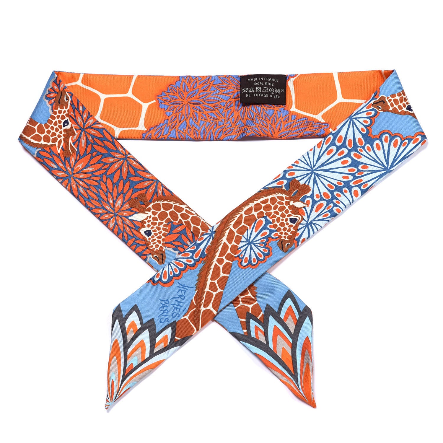Hermes Silk The Three Graces Twilly Bleu Jean Orange Rouille 1 of 4