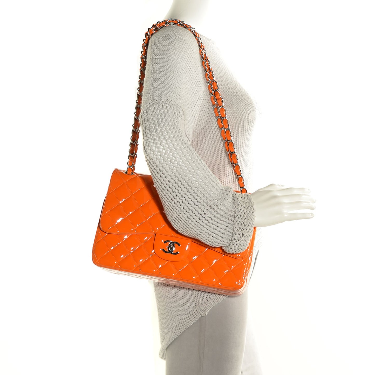 Patent Quilted Jumbo Double Flap Orange