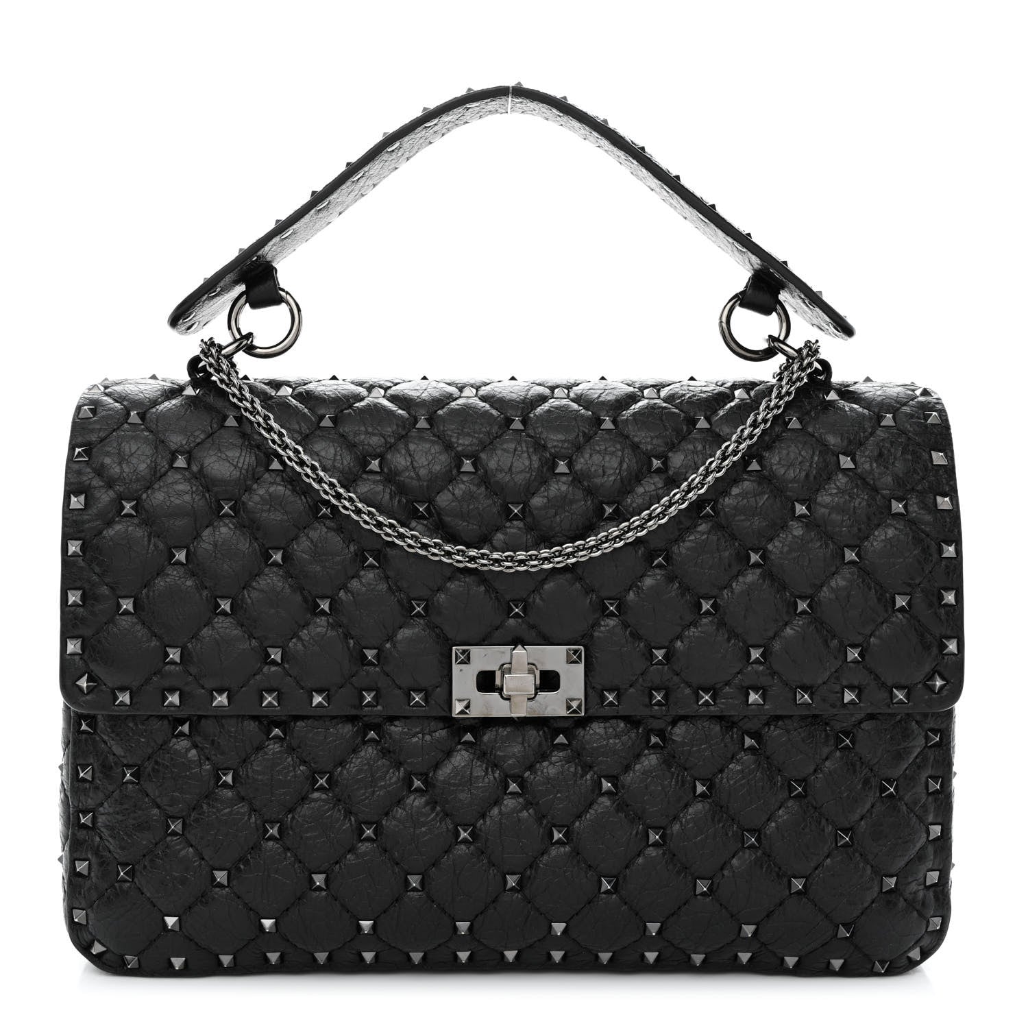 Valentino Garavani Craquele Nappa Large Rockstud Spike Shoulder Bag Black 1 of 13