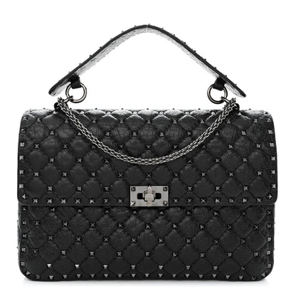 Valentino Garavani Craquele Nappa Large Rockstud Spike Shoulder Bag Black 1 of 13